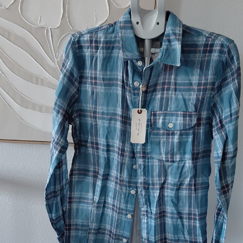 Vintage Blue and White Plaid Button Down Shirt